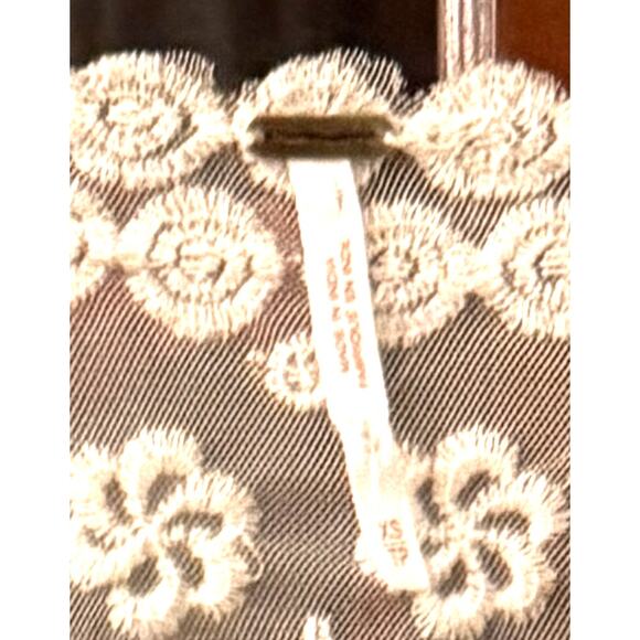 Free People Sheer Cream Lace Long Bell Sleeve Top Embroidery Floral Crochet XS - Picture 2 of 10